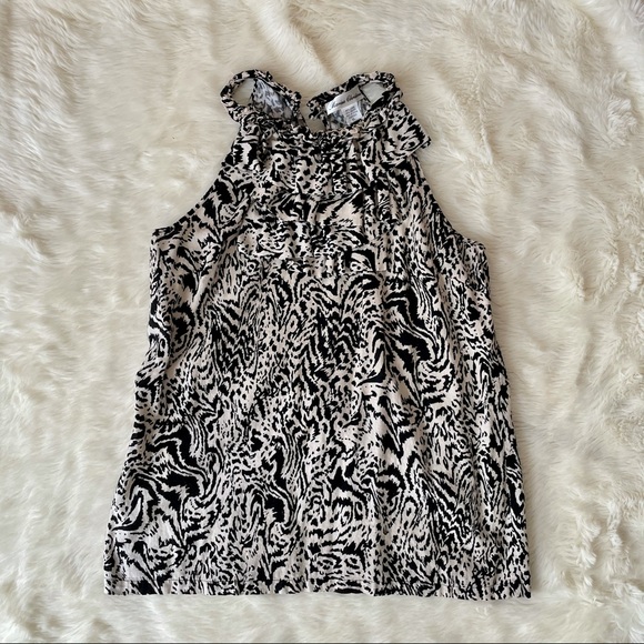 Sleeveless Blouse Ruffle Collar Leopard Print - Picture 2 of 5
